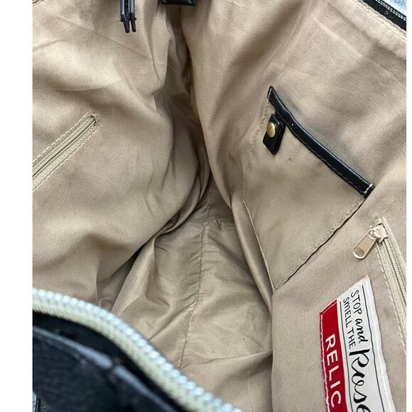 Relic Black Tan Pebbled Patchwork Faux Leather Boho Western Tote Purse - Picture 11 of 15